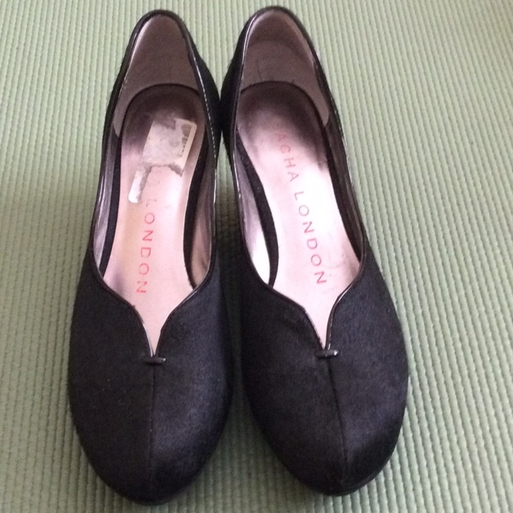 Sacha London Black Pony Hair Platform Heels 7.5 Leather Refined Clog Dressy Mod